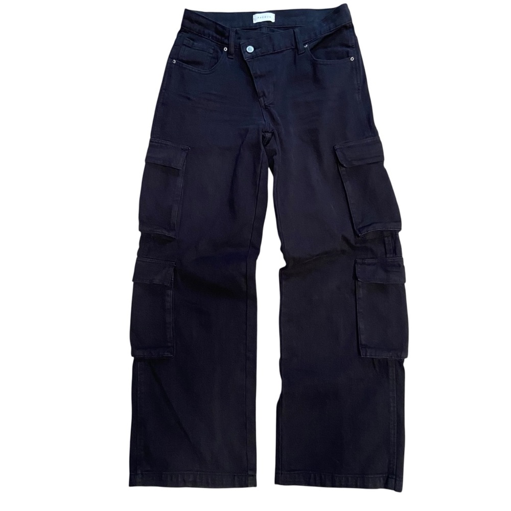 Pacsun Black Asymmetrical '90s Baggy Cargo Jeans Pants 26 Small Wide Leg - Picture 2 of 15